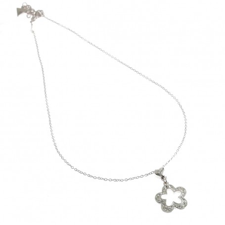 Guess - Collana silver con fiore con strass e cuore piccolo. UBN11224