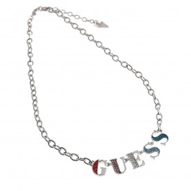 Guess - Collana silver con scritta Guess con strass multicolor. UBN11202