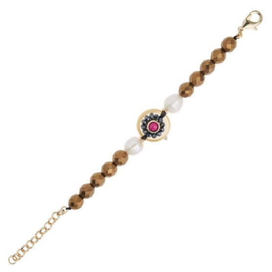 Ottaviani - Bracciale, orecchini e anello con perle, giada, cristalli e strass. 500434