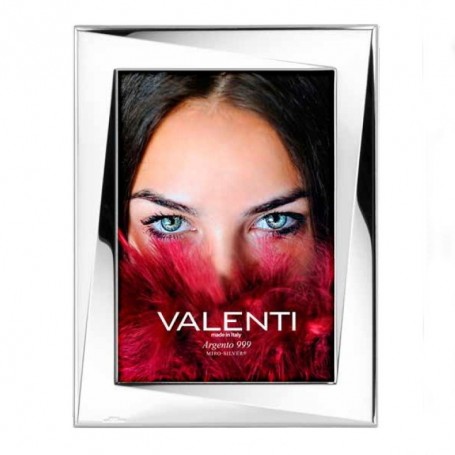 Valenti - Portafoto lucido in argento laminato, retro legno. 51042
