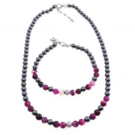 Arteregalo - Bracciale uomo argento 925 cm 18-22 con ematite e agata fucsia.