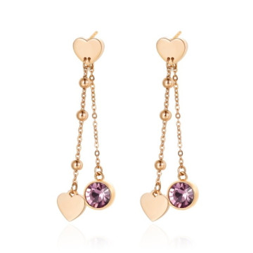 S'Agapò - Orecchini pendenti in acciaio 316L e pvd oro rosa con pendente a forma di cuore e cristallo light amethyst.