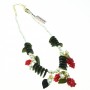 Ottaviani - Collana, bracciale e orecchini con perle di vetro, perline, foglie di vetro e fiori smaltati.