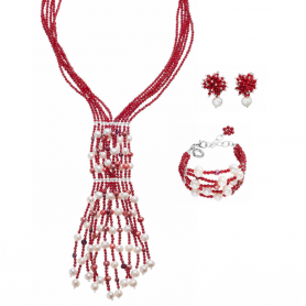 Ottaviani - Collana, bracciale e orecchini con perle e cristalli.