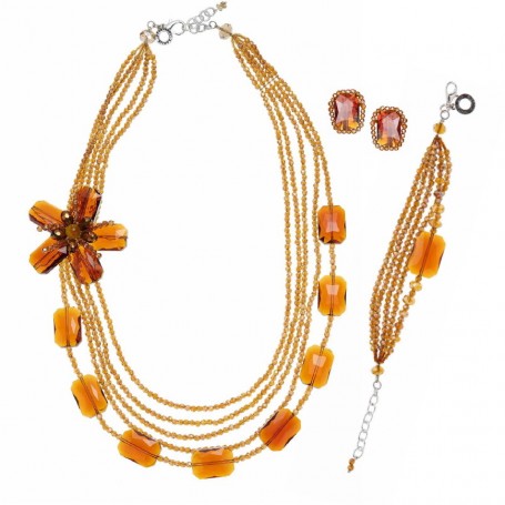 Ottaviani - Collana, bracciale e orecchini con cristalli e perline.