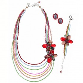 Ottaviani - Collana, bracciale e orecchini con cristalli e perline.