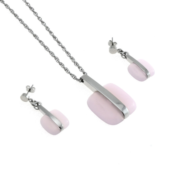 Lotus - Parure con collana e orecchini con pietre rosa.
