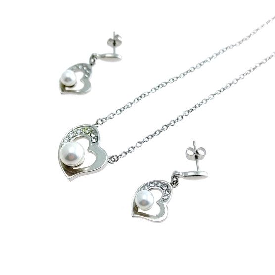 Lotus - Parure con collana e orecchini con perle e strass.