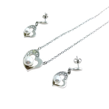 Lotus - Parure con collana e orecchini con perle e strass.