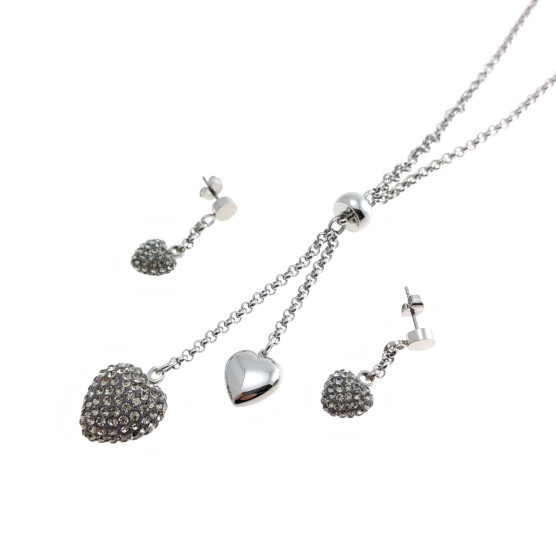 Lotus - Parure con collana e orecchini strass grigi.