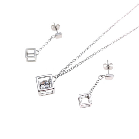 Lotus - Parure con collana con zircone e orecchini.