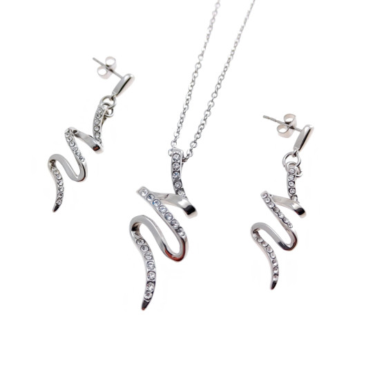 Lotus - Parure acciaio con collana e orecchini con strass.