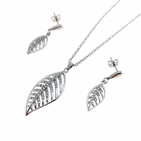 Lotus - Parure acciaio con collana e orecchini con strass.