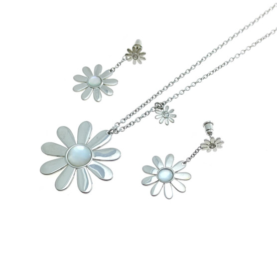 2Jewels - Parure acciaio con collana cm 80 e orecchini con strass e madreperla.