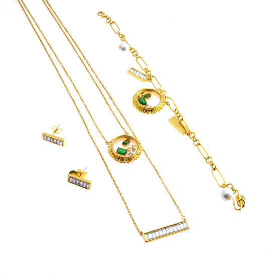Ottaviani - Collana, Bracciale e orecchini con cristalli e perle.