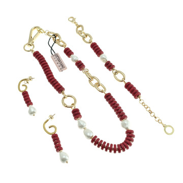 Ottaviani - Collana, Bracciale e orecchini con pietre naturali e perle.
