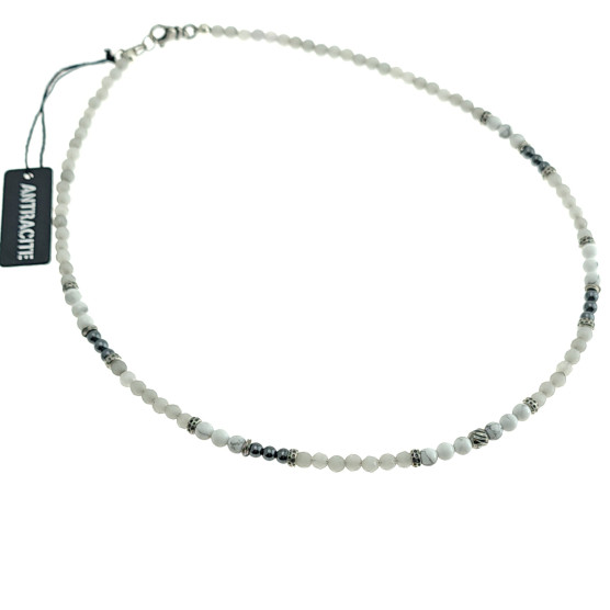 Antracite - Collana argento 925 invecchiato con pietre naturali cm 50.