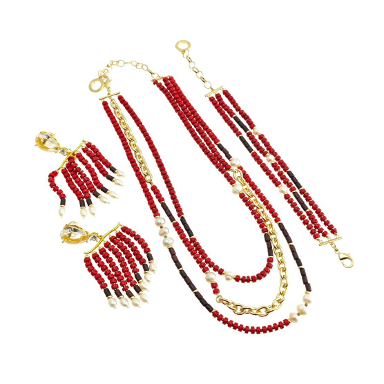 Ottaviani - Collana, bracciale e orecchini con perle e pietre naturali. 501018