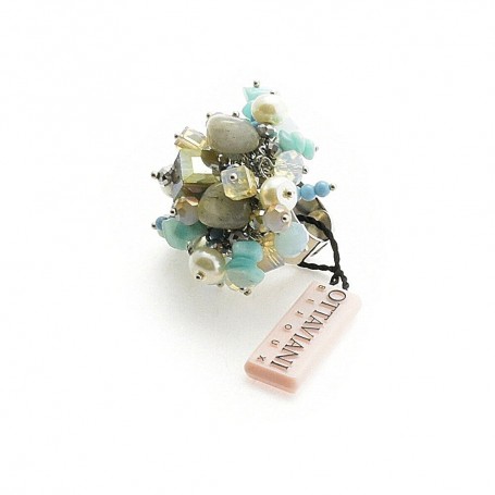 Ottaviani - Anello regolabile con perle, cristalli e pietre dure. 50807