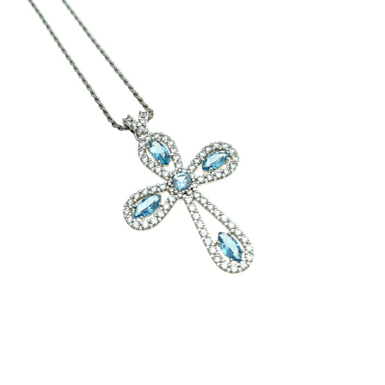 Artlinea - Croce con collana argento 925 con zirconi e cristalli.