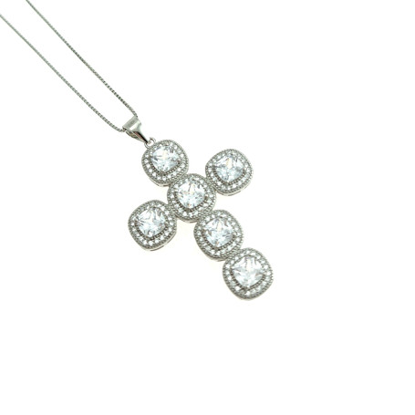Arteregalo - Croce con collana argento 925 con zirconi e cristalli.