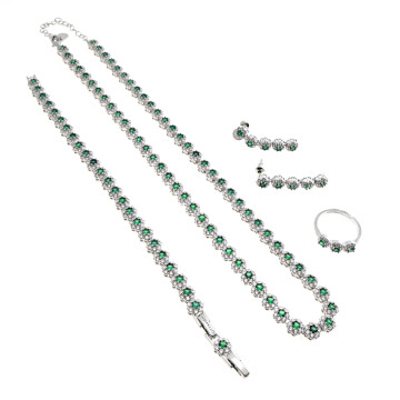 Ottaviani - Collana, bracciale, orecchini e anello rodiati con cubic zirconia.