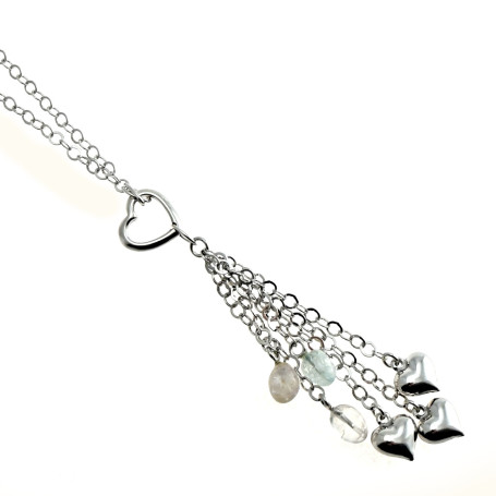Arteregalo - Collana argento rodiato con pietre naturali e cuori.