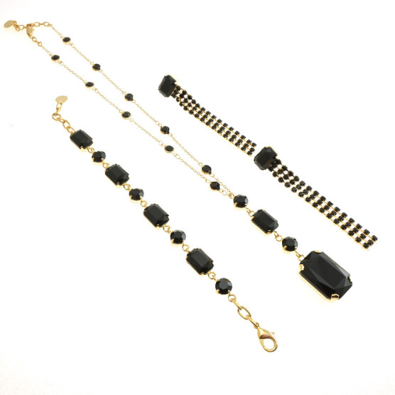 Ottaviani - Collana, bracciale e orecchini placcati oro con cristalli.