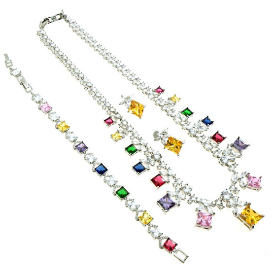 Ottaviani - Collana, bracciale e orecchini rodiati con cubic zirconia.