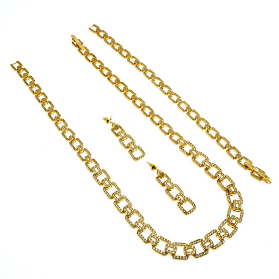 Ottaviani - Collana, bracciale e orecchini placcati oro con cubic zirconia.