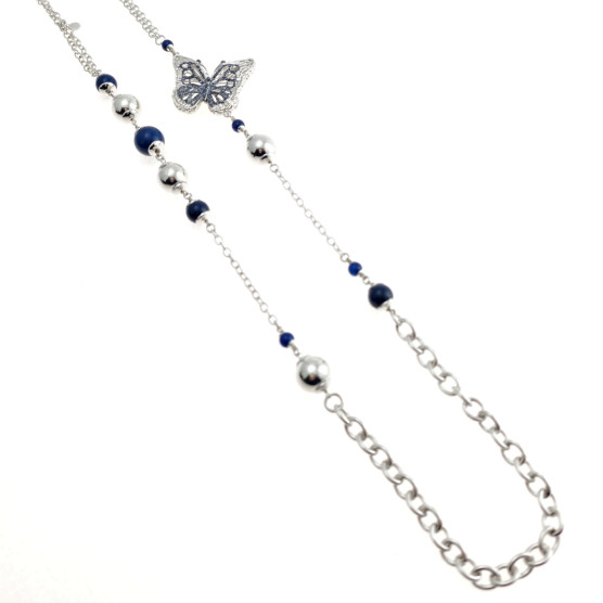 Ottaviani - Collana, bracciale e orecchini rodiati con pietre e farfalla glitter. 500461.