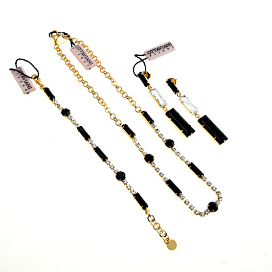Ottaviani - Collana, bracciale e orecchini dorati con cristalli. 500937.