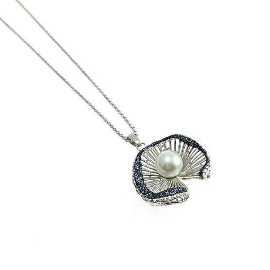 Ottaviani - Collana, bracciale e orecchini rodiati con perle e glitter. 500455