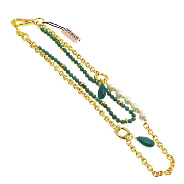 Ottaviani - Collana, bracciale e orecchini dorati con pietre naturali e perle. 500889